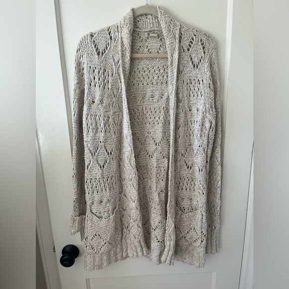 LUCKY BRAND Cream Open-Front crotchet knit Sweater bohemian neutral XL - Picture 1 of 9
